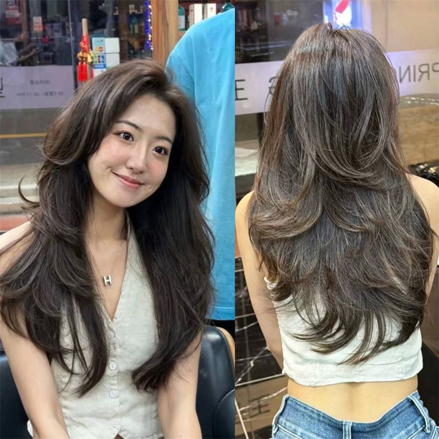 Ash brown layered hair at Bazaar Hair Salon Geylang