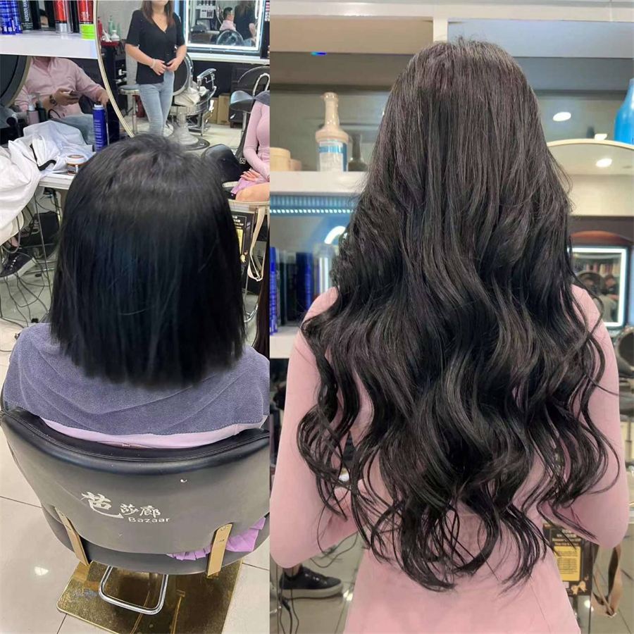 Long wavy hair extensions at Bazaar Hair Salon Geylang