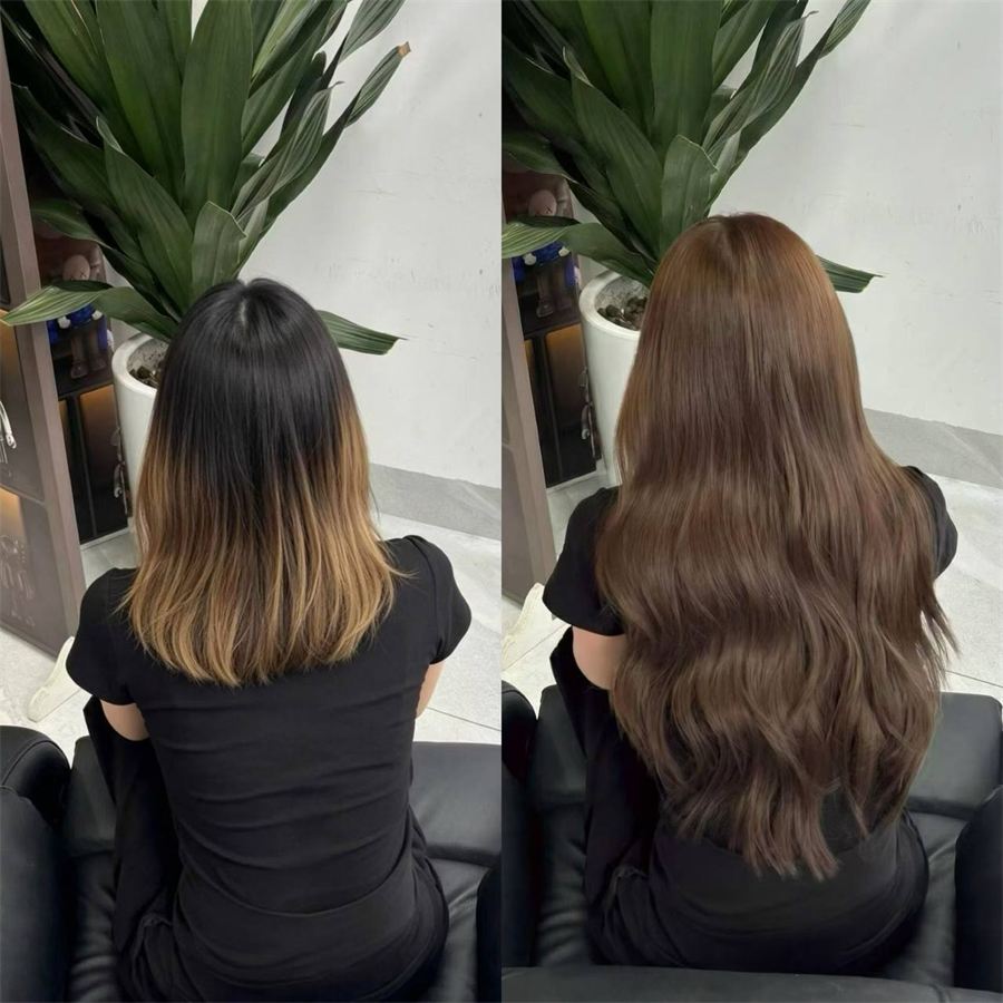 Warm brown hair extensions at Bazaar Hair Salon Geylang