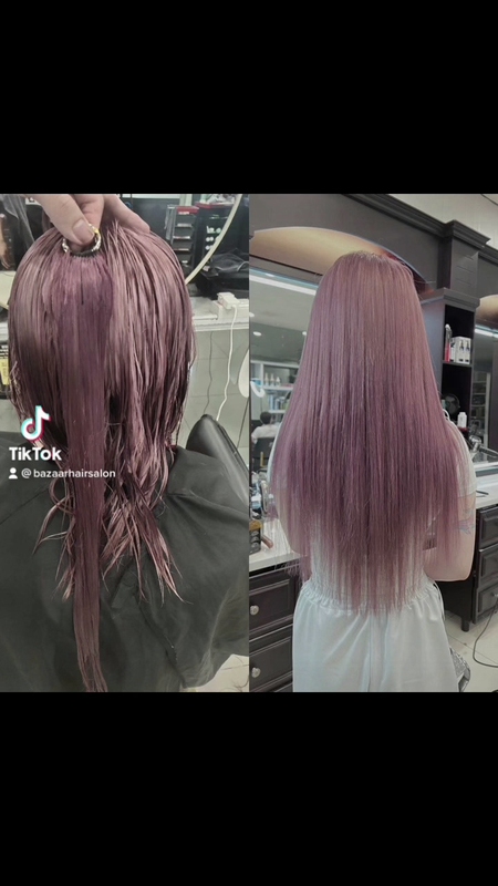Pastel pink hair colour before and after at Bazaar Hair Salon